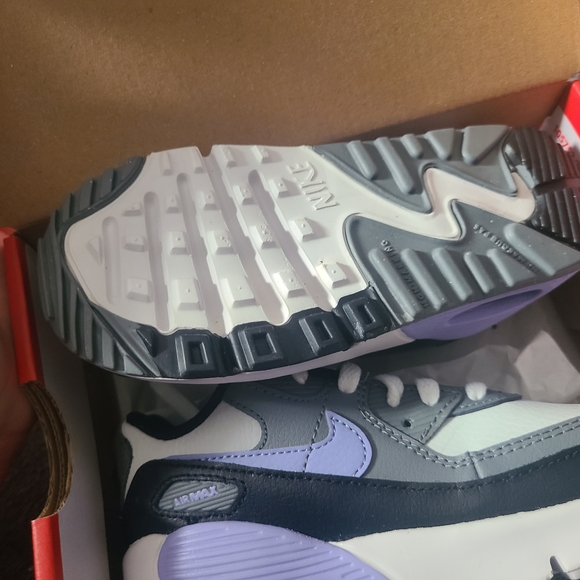 Nike Kids Air Max 90 Gray and Purple Shoes - Picture 2 of 4